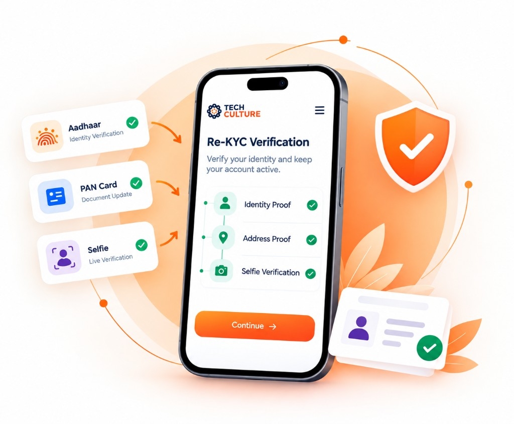 Re-KYC verification — identity, address and selfie checks on mobile